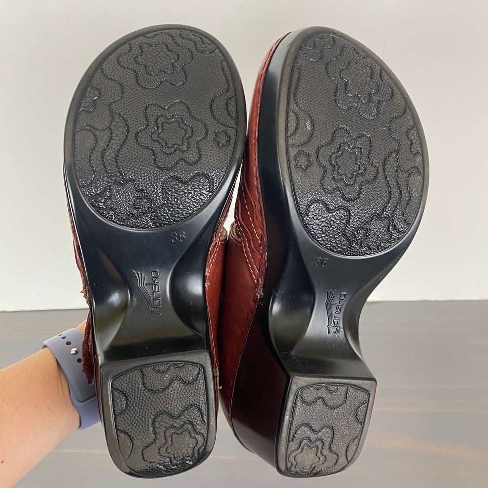 Dansko Mary Jane Clog Shoes Size 6 EU 36 British Tan Floral Boho Preppy Academia - Picture 7 of 10